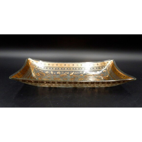 Georges Briard Persian Garden Bent Edge Gold Serving Tray Plate 11 Inch MCM - Picture 6 of 9